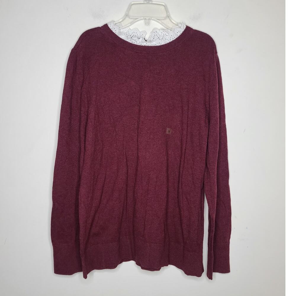 NWT Ann Taylor Loft wine long sleeve sweater with white lace trim - XL
